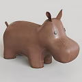Hippo Shaped Brown Leather Stool With Stitched Details And Animal Design