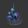 Colorful Cartoon Scene With Blue Flower Like Structure Purple Accents And Granular Base