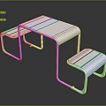 Modern Metal Frame Table and Chairs Set with Light Striped Tabletop Sleek Reflective Surface Design
