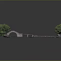 Tranquil River Scene With Stone Bridge Lush Trees And Floating Water Birds