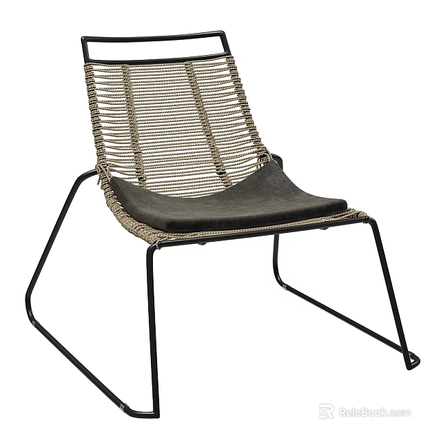 Modern Leisure Chair With Woven Backrest Dark Padded Seat And Black Metal Frame 3d model 
