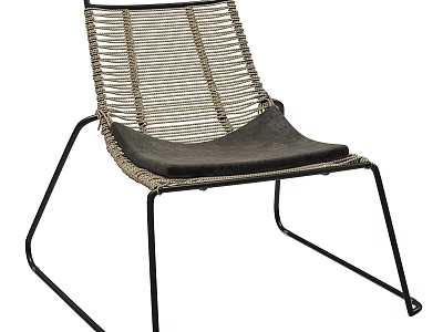 Modern Leisure Chair With Woven Backrest Dark Padded Seat And Black Metal Frame 3d model