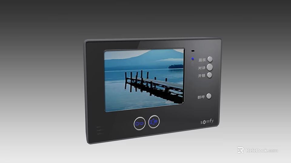 Smart Machine Control Panel With Screen Displaying Scenic Lake And Dock Image And Function Buttons 3d model 