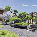 Serene Japanese Garden Showcasing Rockery Stones Cherry Blossoms And Wooden Structures
