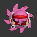 Cute Pink Cartoon Character Wearing Red Dress Standing On Pink Flower Base