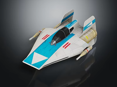 Futuristic Cosmic Spaceship Design with Blue White Color Scheme Wings Cockpit And Thrusters 3d model