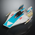 Futuristic Cosmic Spaceship Design with Blue White Color Scheme Wings Cockpit And Thrusters
