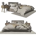 Modern Double Bed Interior With Neutral Bedding Nightstand And Soft Rug 3d model