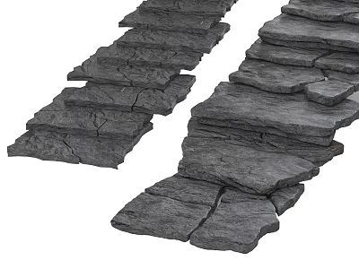 Gray Slate Stone Stairs With Natural Irregular Shape And Cracked Texture 3d model