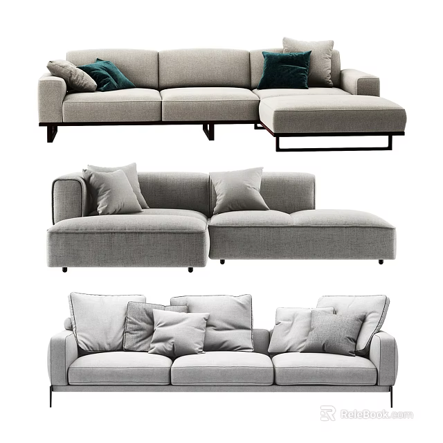 Multiple People Comfortable Gray Sectional Sofas With Soft Cushions Various Designs 3d model