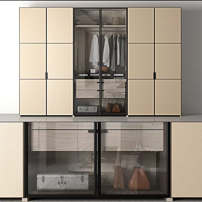 Modern Wardrobe Interior Design With Glass Doors Hanging Space And Drawers 3d model