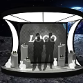 Moon Surface Booth With Earth Background LOGO Two People White Rabbit Decorations Green Bottles