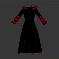 Stylish Black Long Coat With Red Fur Collar And Cuffs Decorative Buttons Design