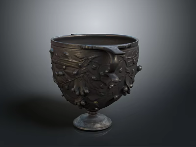 Black Carved Decorative Household Vase With Floral Patterns And Ornate Base 3d model