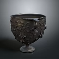 Black Carved Decorative Household Vase With Floral Patterns And Ornate Base