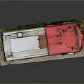 Red And Gray Fire Truck Model With Red Wheels Emblem Display Base And Green Grass