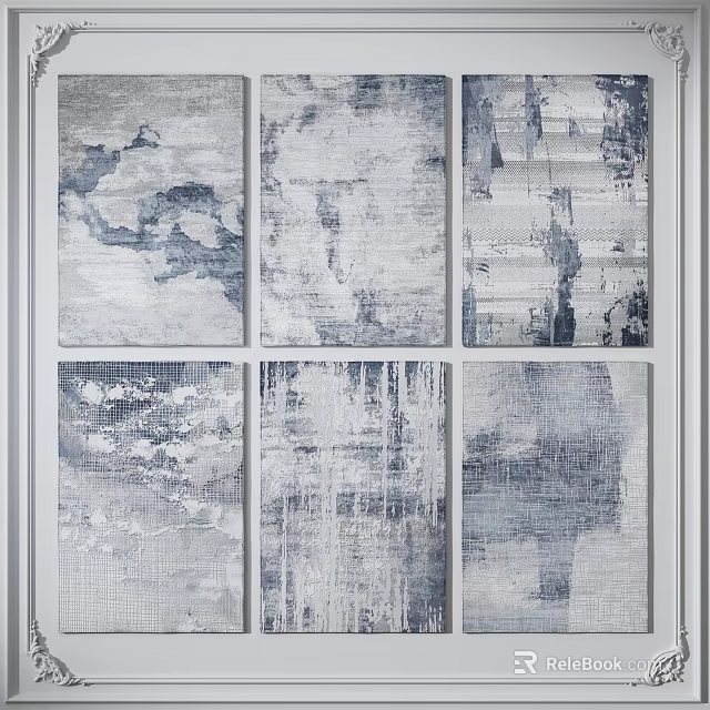 Six Blue And White Square Rugs With Abstract Textured Design For Home Decor 3d model 