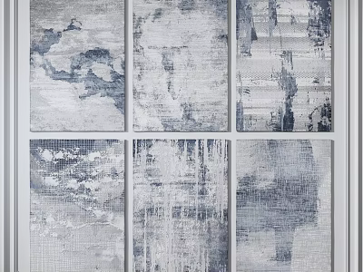 Six Blue And White Square Rugs With Abstract Textured Design For Home Decor 3d model
