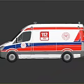 White Red Blue Striped Ambulance With 112 Emergency Sign California Medical Vehicle