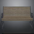Classic Wooden Bench With Metal Armrests Slatted Seat On Gray Background