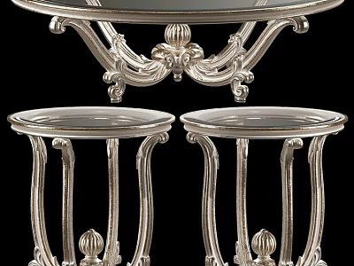 Elegant Dining Table With Silver Metal Frame Glass Top And Decorative Side Tables 3d model
