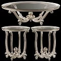 Elegant Dining Table With Silver Metal Frame Glass Top And Decorative Side Tables 3d model