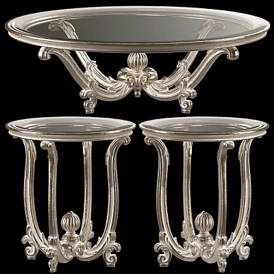 Elegant Dining Table With Silver Metal Frame Glass Top And Decorative Side Tables 3d model