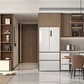 Modern Living Room Interior Design With Wooden Bookshelf Dining Table And Pendant Lights