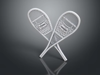 White Crossed Racquets Sports Equipment With Modern Mesh Design And Reflective Base 3d model