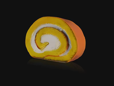 Yellow Orange Swiss Roll With White Cream Filling And Spiral Pattern 3d model