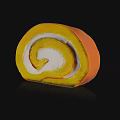Yellow Orange Swiss Roll With White Cream Filling And Spiral Pattern