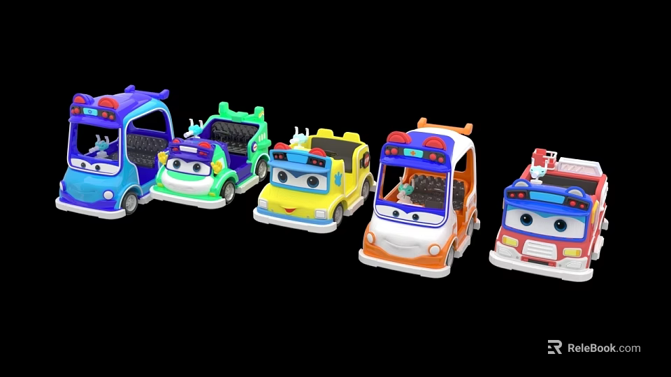 Colorful Children's Play Equipment Featuring Multiple Cartoon Toy Cars With Bright Designs 3d model 