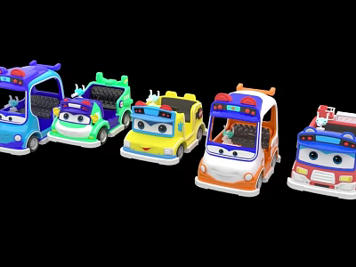 Colorful Children's Play Equipment Featuring Multiple Cartoon Toy Cars With Bright Designs 3d model
