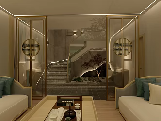 New Chinese-style Club Staircase 3d model