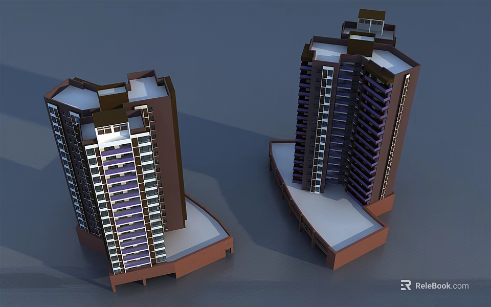 Modern High Rise Residential Building With Glass Curtain Walls And Multiple Floors 3d model 