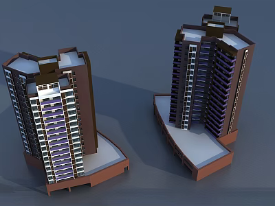 Modern High Rise Residential Building With Glass Curtain Walls And Multiple Floors 3d model