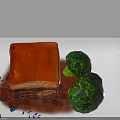 Delicious Meal With Red Cooked Meat Green Broccoli On White Plate With Blue Floral Patterns