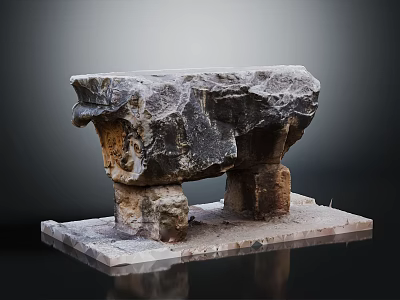 Rustic Wood Stone Handcrafted Sculpture Featuring Natural Texture And Square Base 3d model