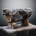 Rustic Wood Stone Handcrafted Sculpture Featuring Natural Texture And Square Base 3d model