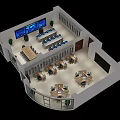 Modern Public Office Area Design With Multiple Workstations Meeting Table And Large Digital Display Screens