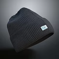 Dark Ribbed Knit Beanie With White Label And Classic Design