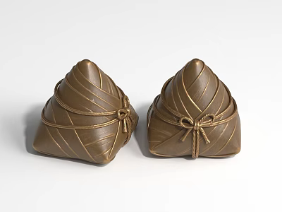 Two Brown Zongzi Shaped Landscape Sculptures With Woven Texture And Rope Bowknot 3d model