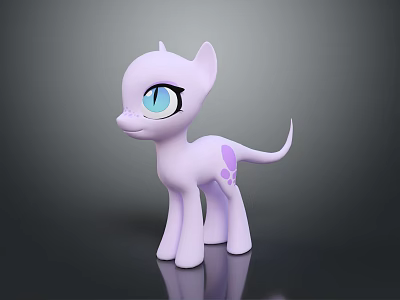 Purple Cartoon Pony Toy With Big Blue Eyes Purple Spots On Shiny Black Background 3d model