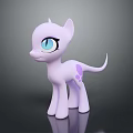 Purple Cartoon Pony Toy With Big Blue Eyes Purple Spots On Shiny Black Background