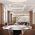 New Chinese-style Box Restaurant Room Restaurant Room Box Table and Chair Round Dining Table and Chair Combination Large Round Table Chandelier Buffet Table 3d model
