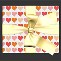 Decorative Gift Box With Colorful Heart Patterns And Golden Bow Wrapping Paper
