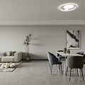 Modern Living and Dining Room Interior Design With Sofa Dining Table Chairs And Decorative Painting