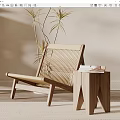 Wicker Single Sofa with Wooden Side Table and Plant in Light Wall Room