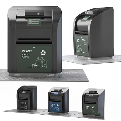Modern Garden Ornamental Bins With Recycling Icons And Multi Angle Design Features 3d model