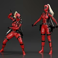 Female Game Movie Characters In Red Black Costumes With Twin Ponytails And Weapons